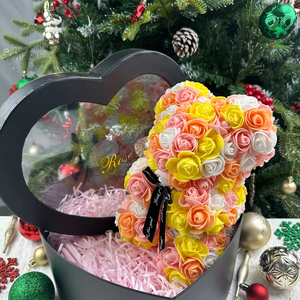 Les Secrets de Léa – Teddybär aus ewigen Rosen mit Schachtel – 25 cm
