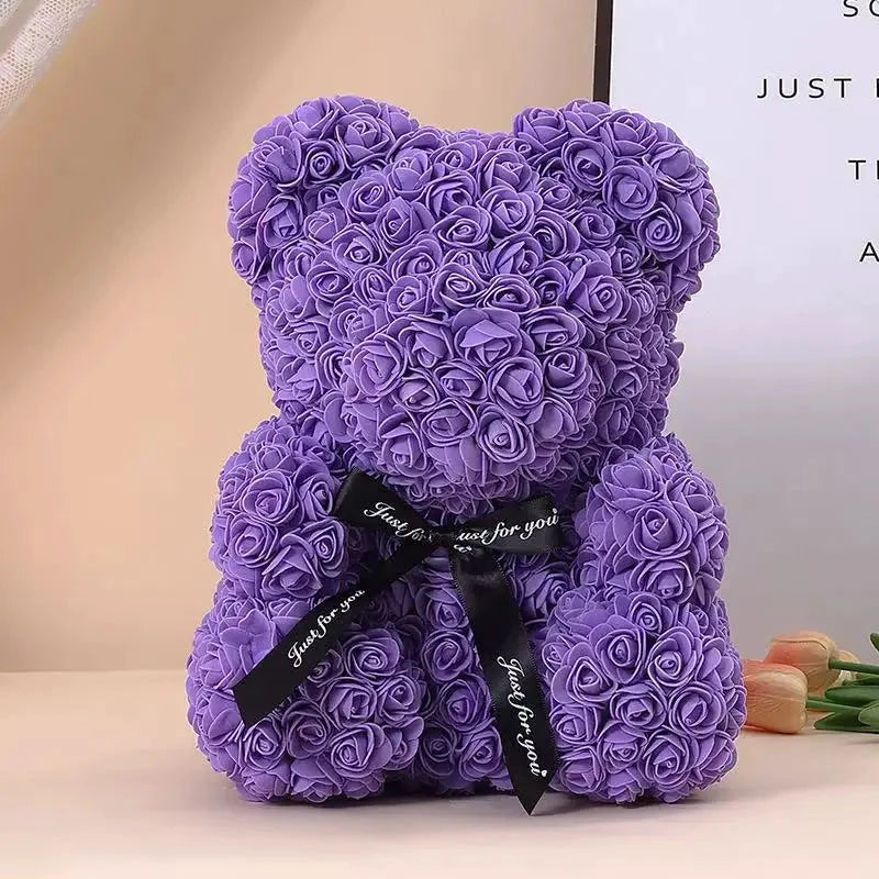 Ourson en roses éternelles avec boîte – 25 cm - LSDLBoutique