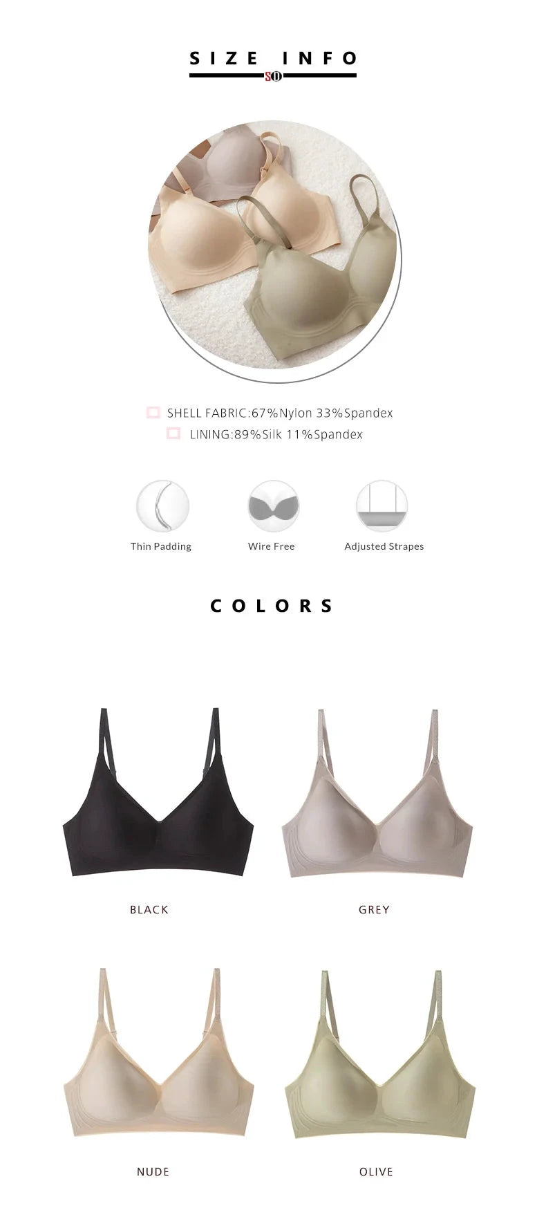 Soutien-gorge sans couture 3/4 tasses avec doublure en soie - LSDLBoutique