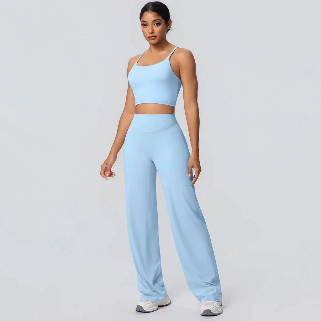 Women's Backless Sports Top and High-Waisted Pants Set