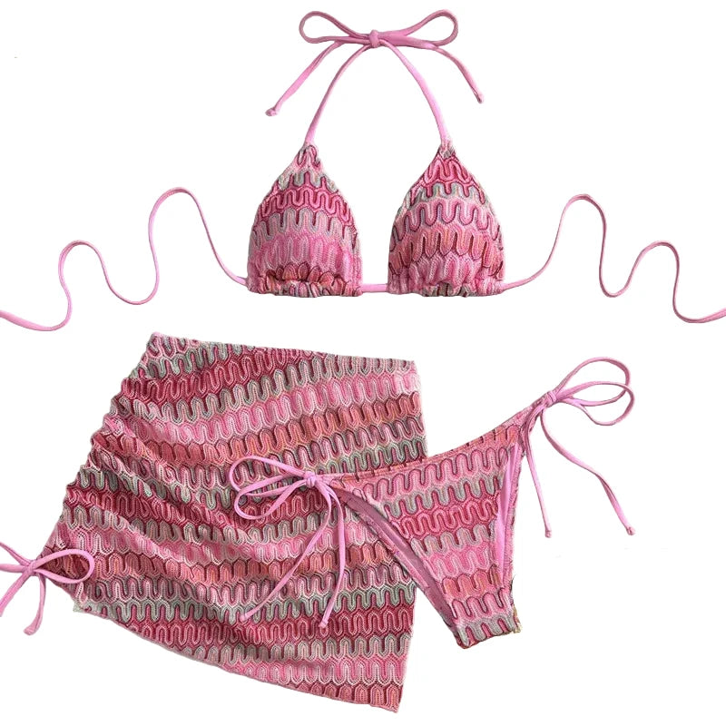 Les Secrets de Léa – Bikini trois pièces motif géométrique – Sweety - LSDLBoutique