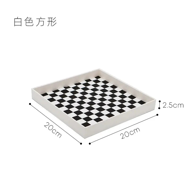 Plateau de rangement bureau style nordique – Damier noir et blanc