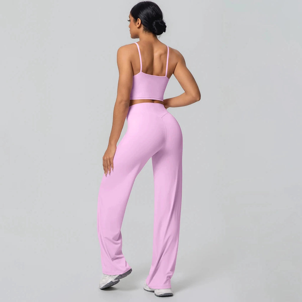 Women's Backless Sports Top and High-Waisted Pants Set