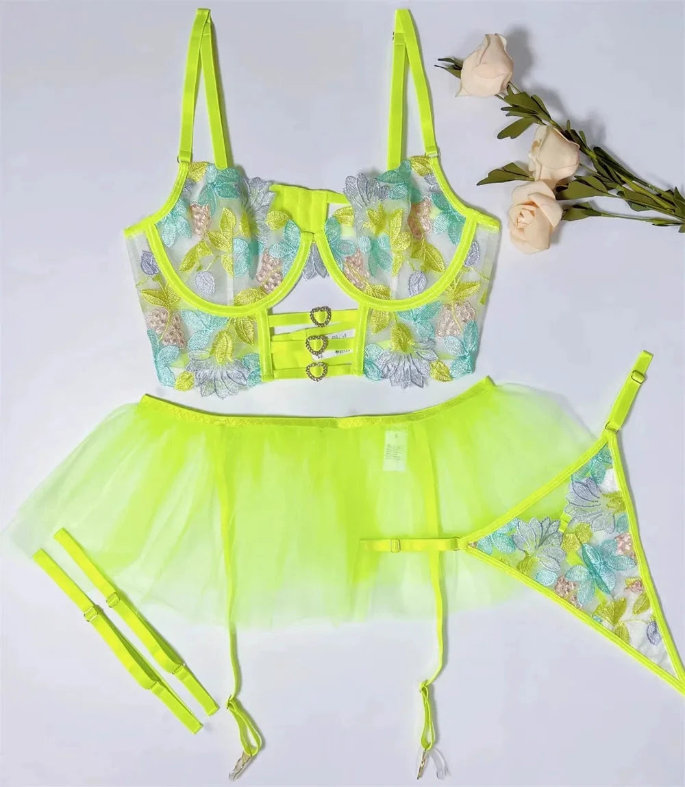 Les Secrets de Léa – Ensemble lingerie maille transparente florale – Béryl - LSDLBoutique