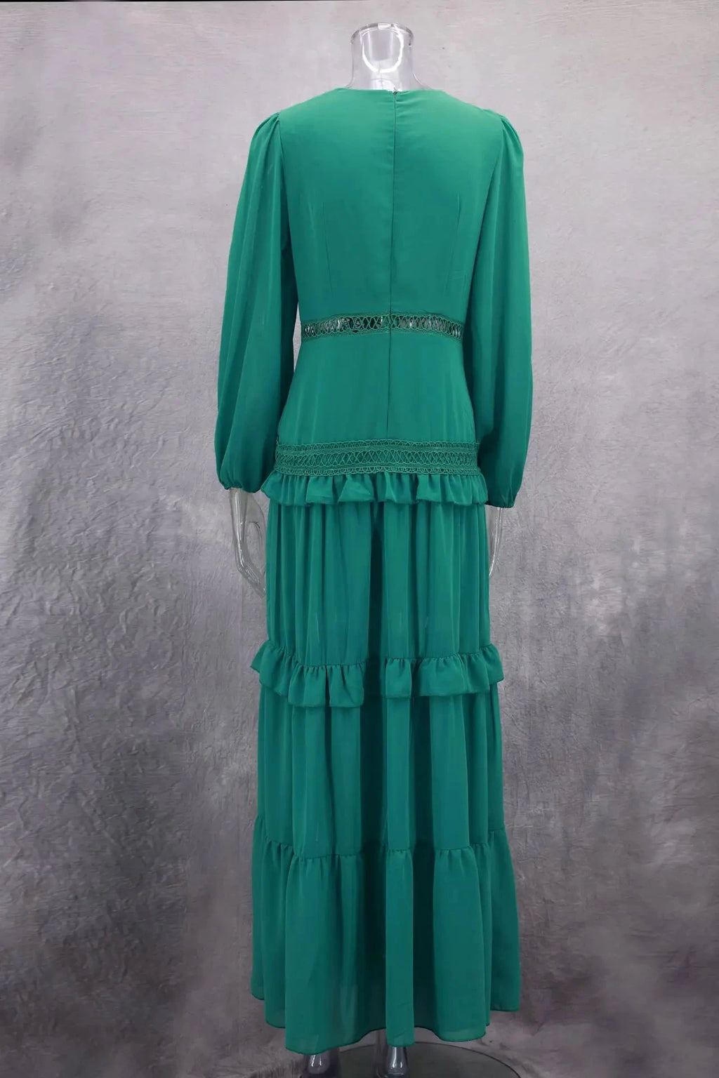 Robe longue ajourée col V taille empire manches lanternes - LSDLBoutique