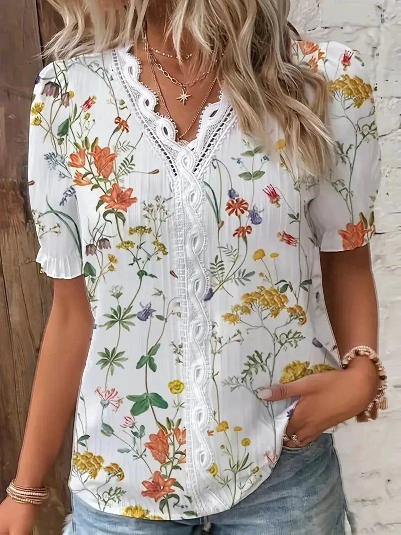 Chemise de vacances féminine en jacquard – Col V ajouré - LSDLBoutique