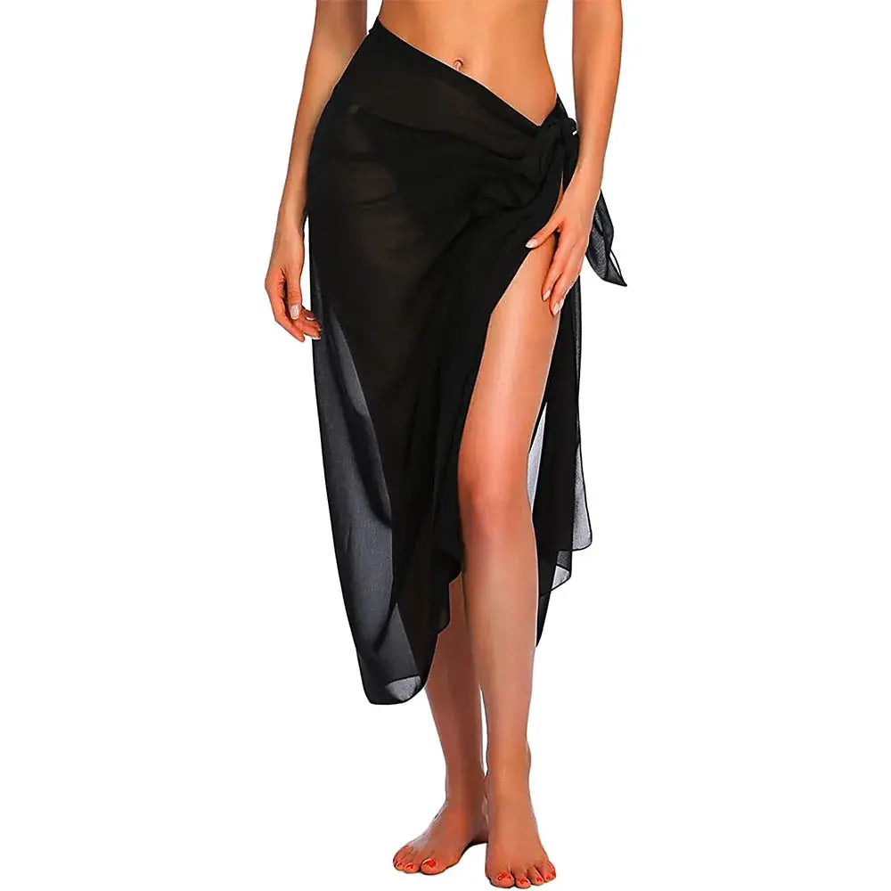 Sarong de plage long en rayonne noir, paréo léger, LSDLBoutique cover up femme, taille unique