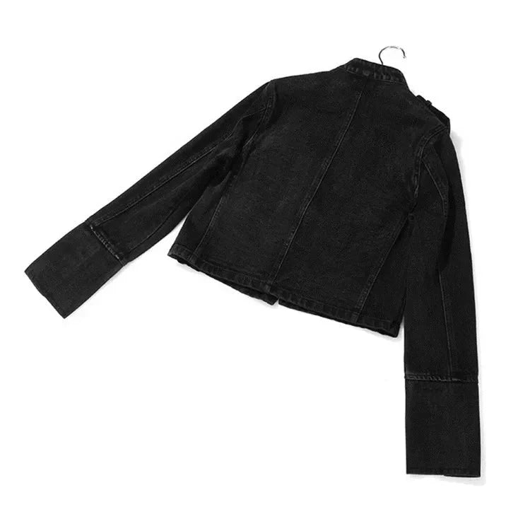 Veste en jean courte fendue à boutons amples - LSDLBoutique
