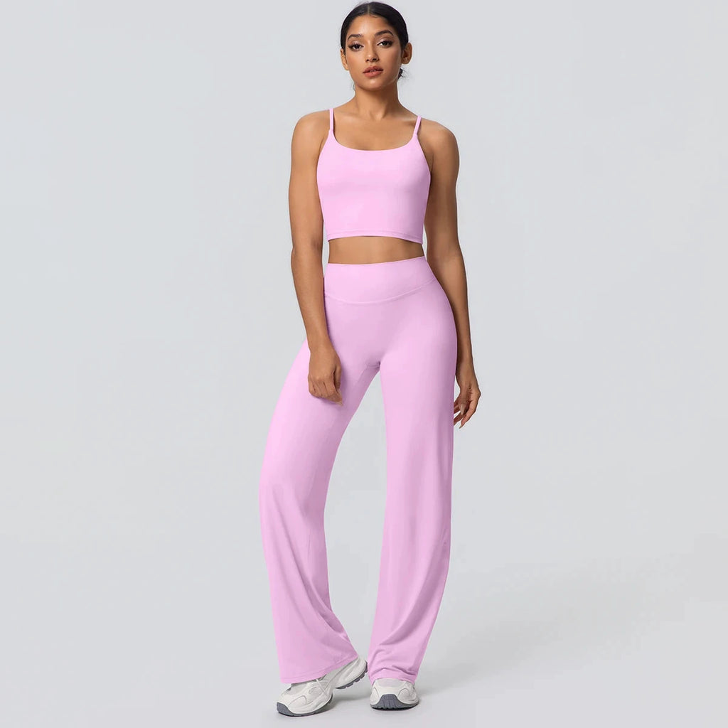 Women's Backless Sports Top and High-Waisted Pants Set