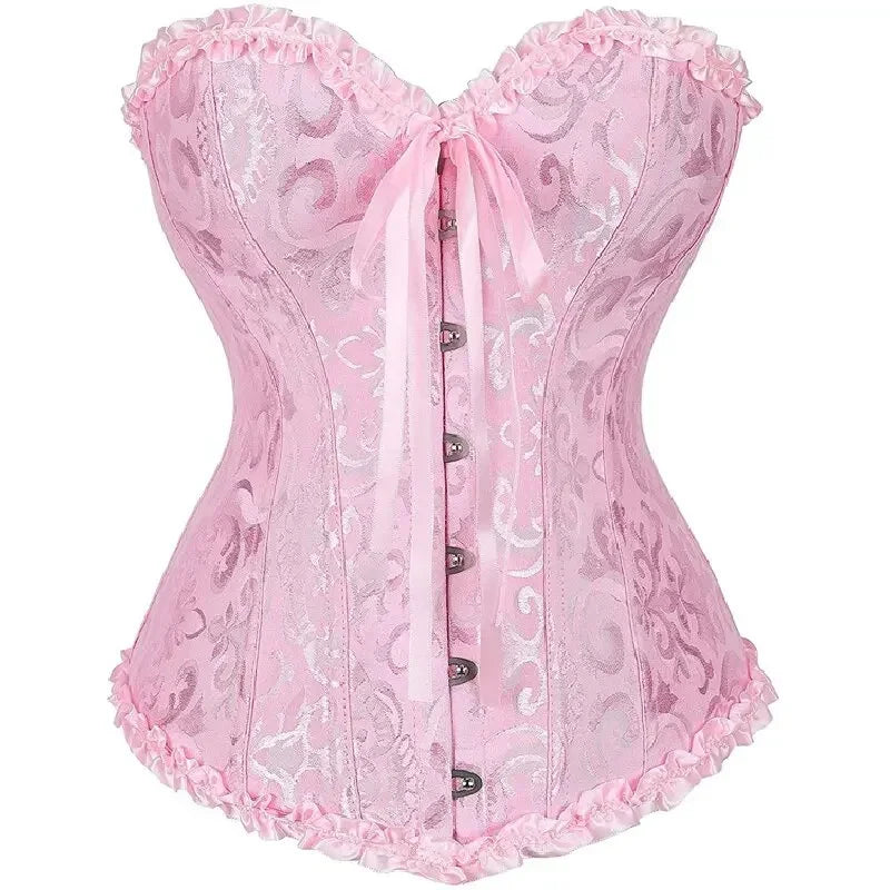 Viktorianisches Corsage-Korsett mit Blumen-Jacquard – Busk-Verschluss vorne