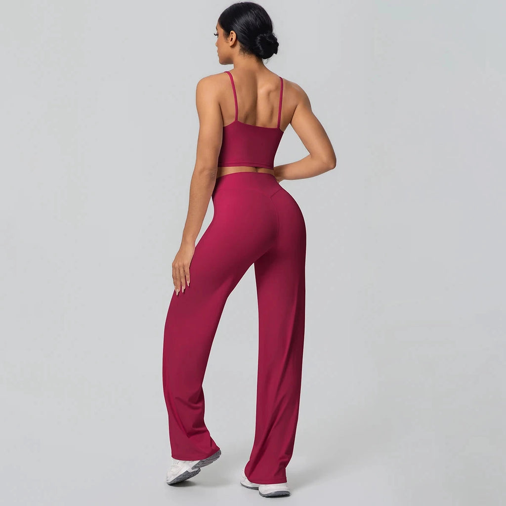 Women's Backless Sports Top and High-Waisted Pants Set