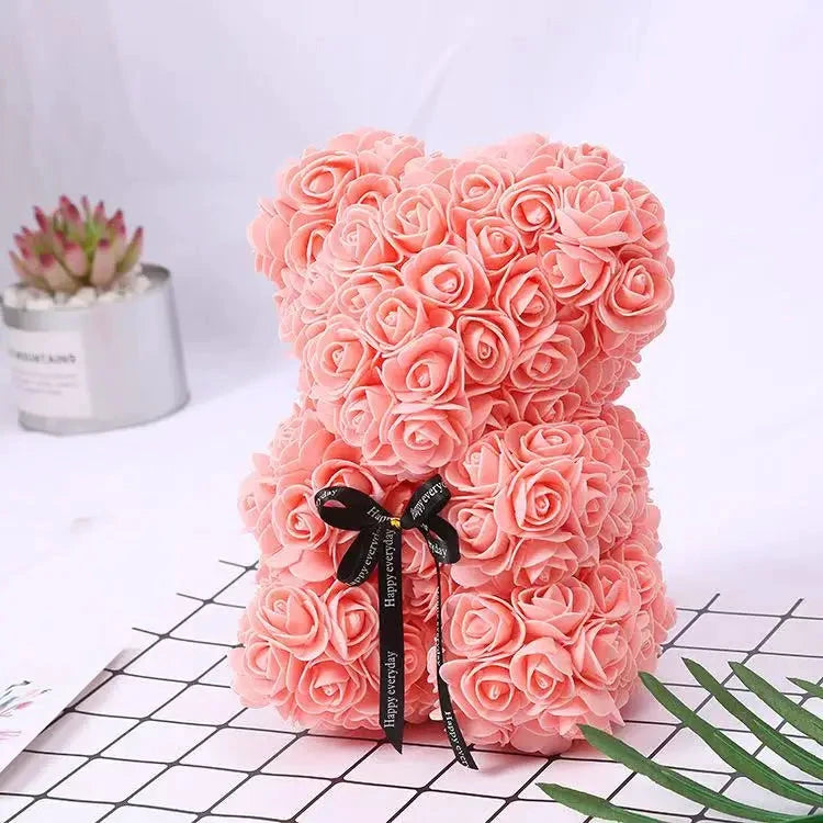 Ourson en roses éternelles avec boîte – 25 cm - LSDLBoutique