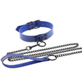 Collier et laisse en cuir synthétique bleu, style gothique punk avec chaînes noires et anneau métallique