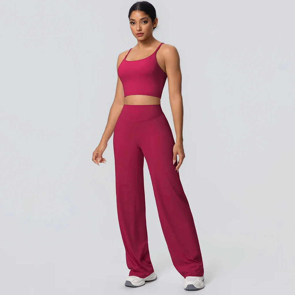 Women's Backless Sports Top and High-Waisted Pants Set