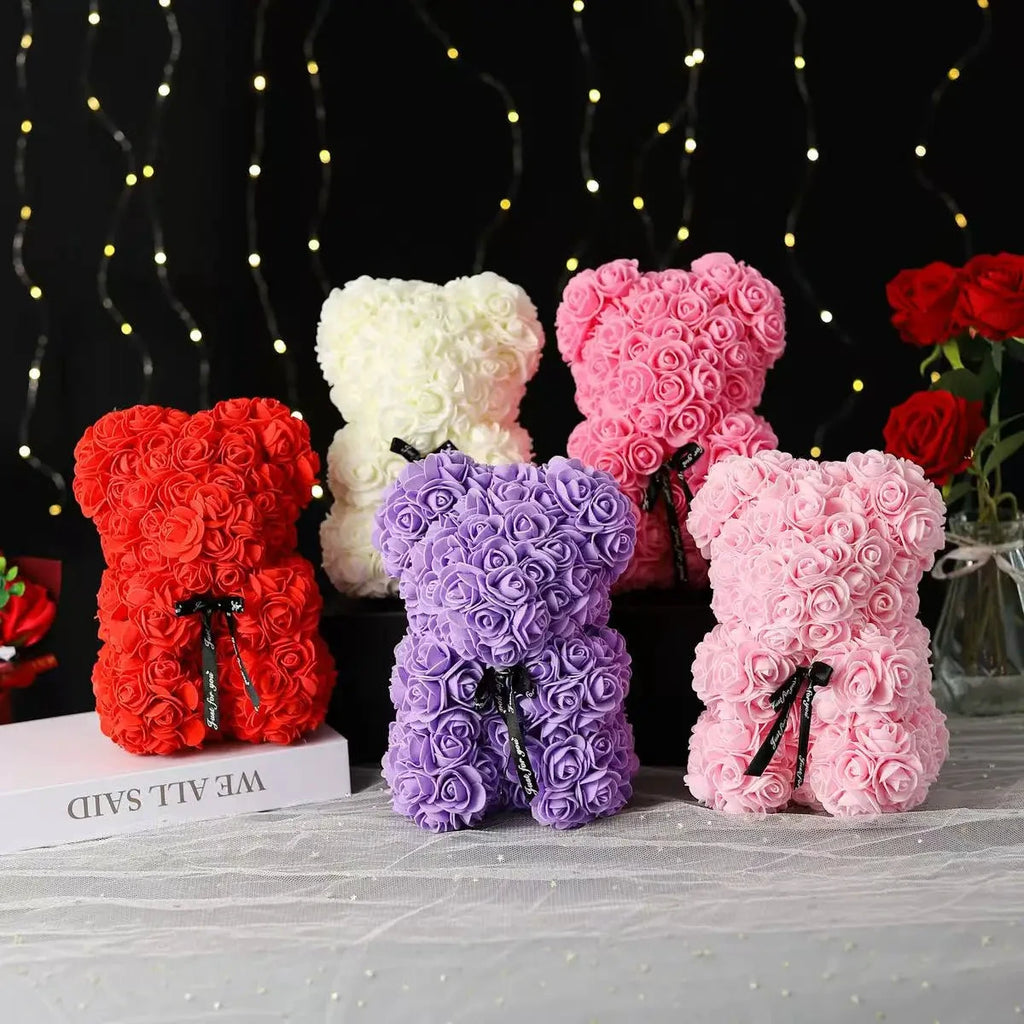 Ourson en roses éternelles avec boîte – 25 cm - LSDLBoutique