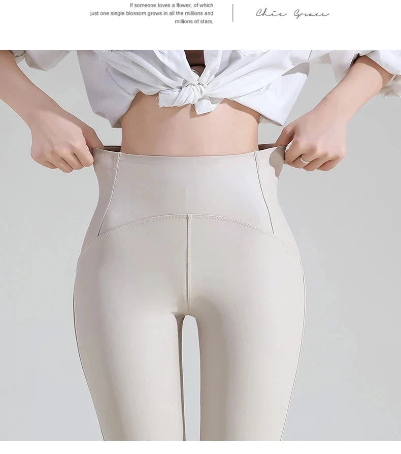 High-Waisted PU Leather Leggings – Snake Print