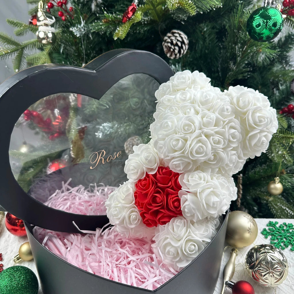 Ourson en roses éternelles avec boîte – 25 cm - LSDLBoutique