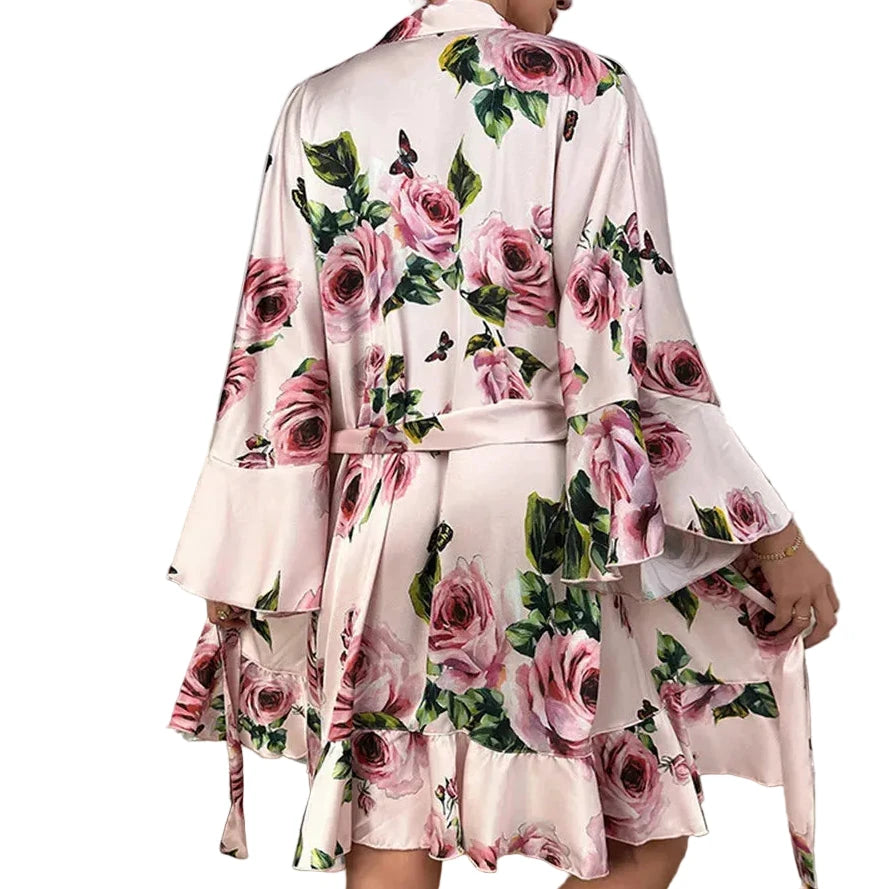 Les Secrets de Léa – Robe kimono satin imprimé floral – Izumi - LSDLBoutique