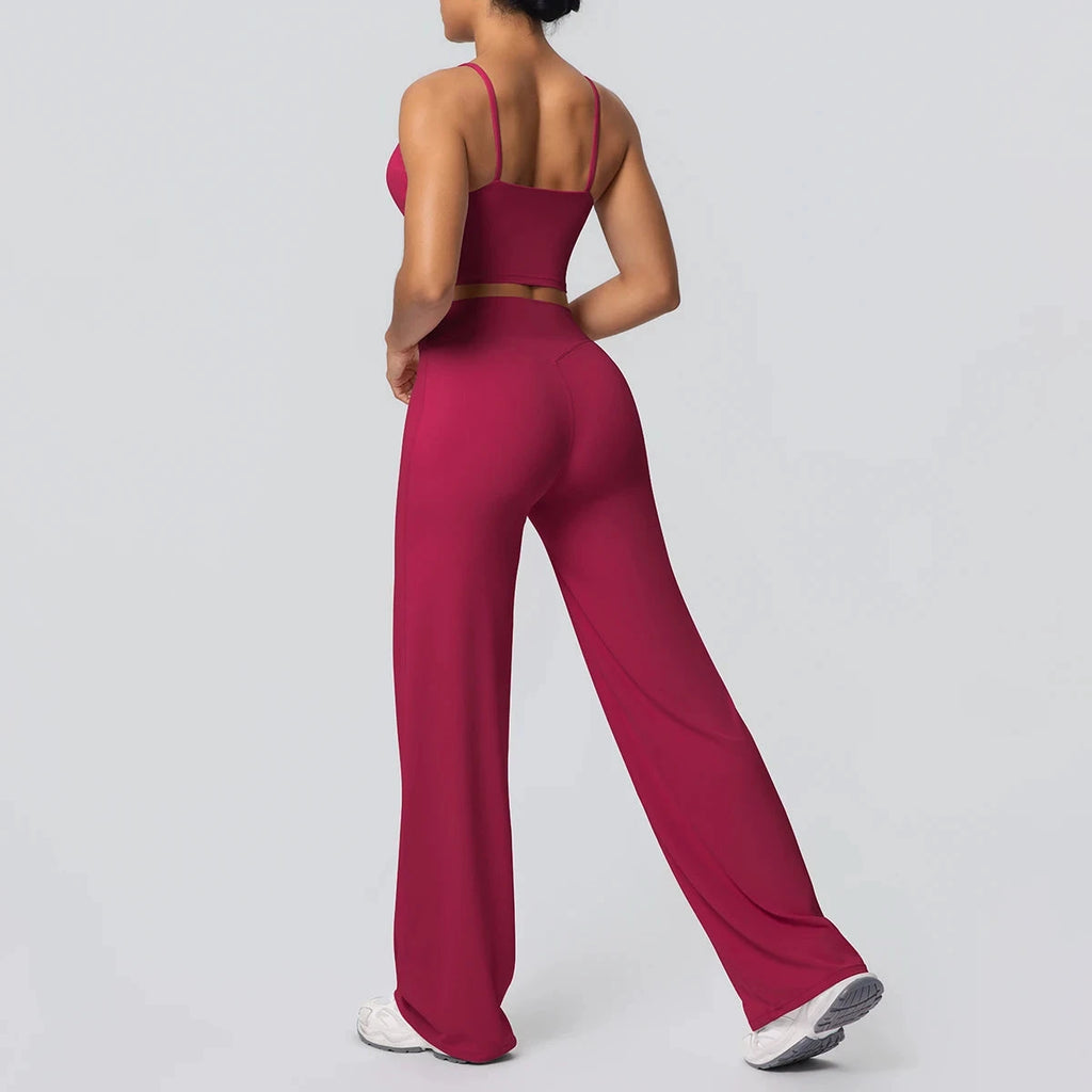 Women's Backless Sports Top and High-Waisted Pants Set