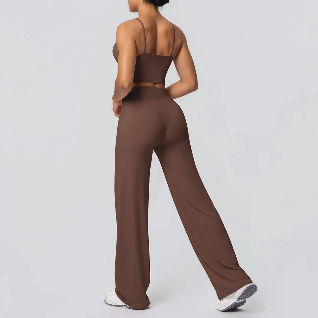 Women's Backless Sports Top and High-Waisted Pants Set