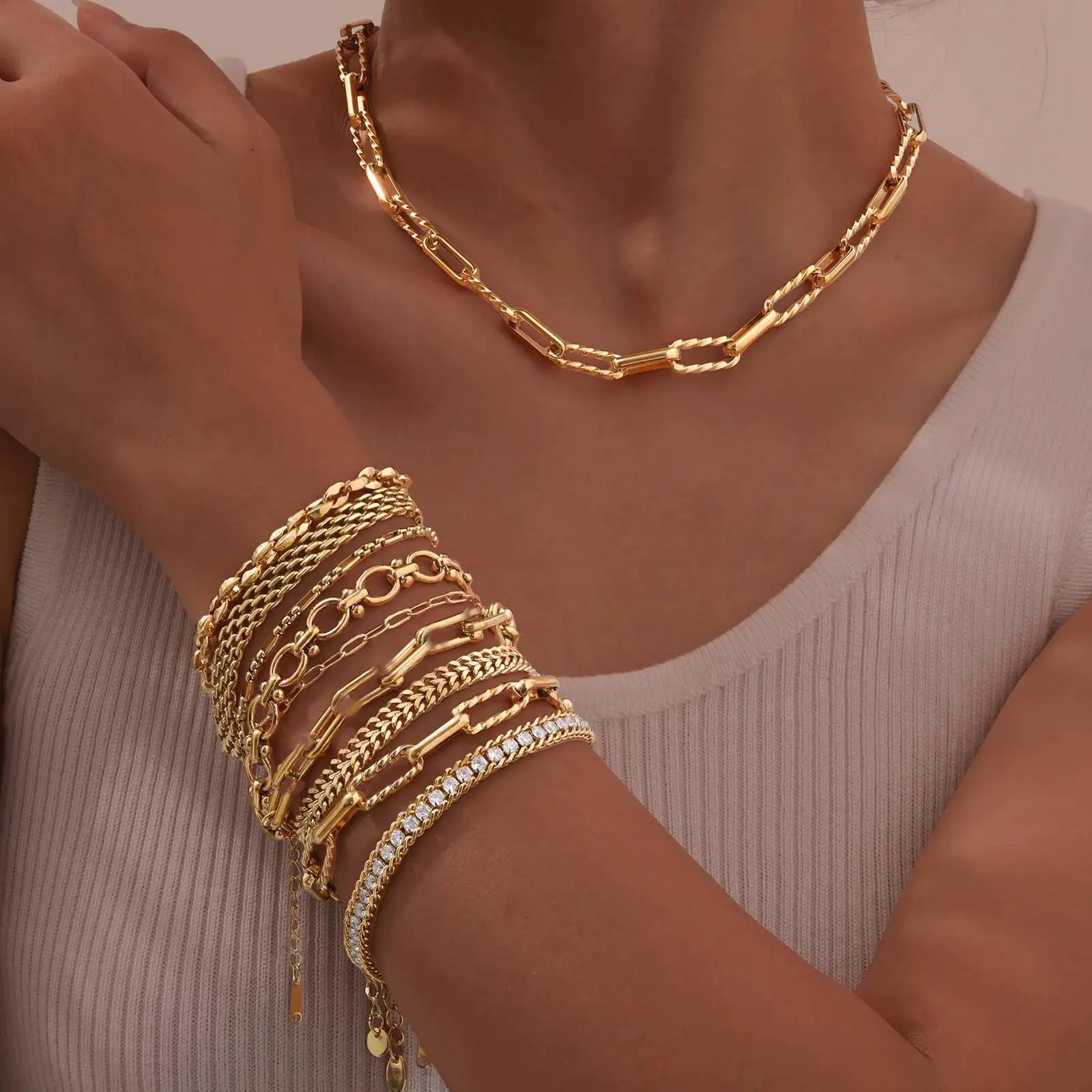 Bracelet trombone réglable en acier inoxydable doré - ensemble de bracelets mode LSDLBoutique
