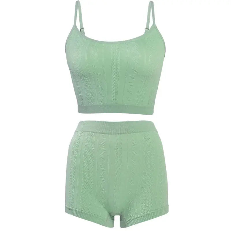 Ensemble lingerie vert menthe: brassière crop et short taille haute en maille texturée, LSDLBoutique.