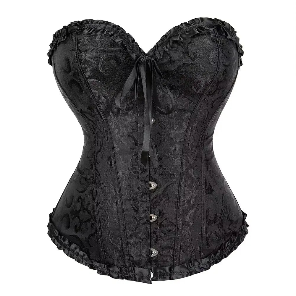 Viktorianisches Corsage-Korsett mit Blumen-Jacquard – Busk-Verschluss vorne