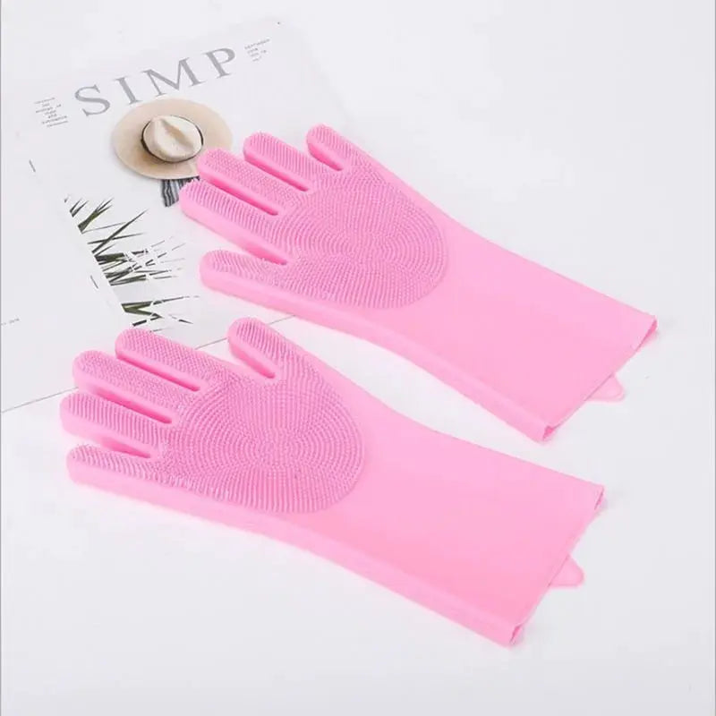 2 gants de toilettage en silicone rose pour chien et chat, paume à picots texturés