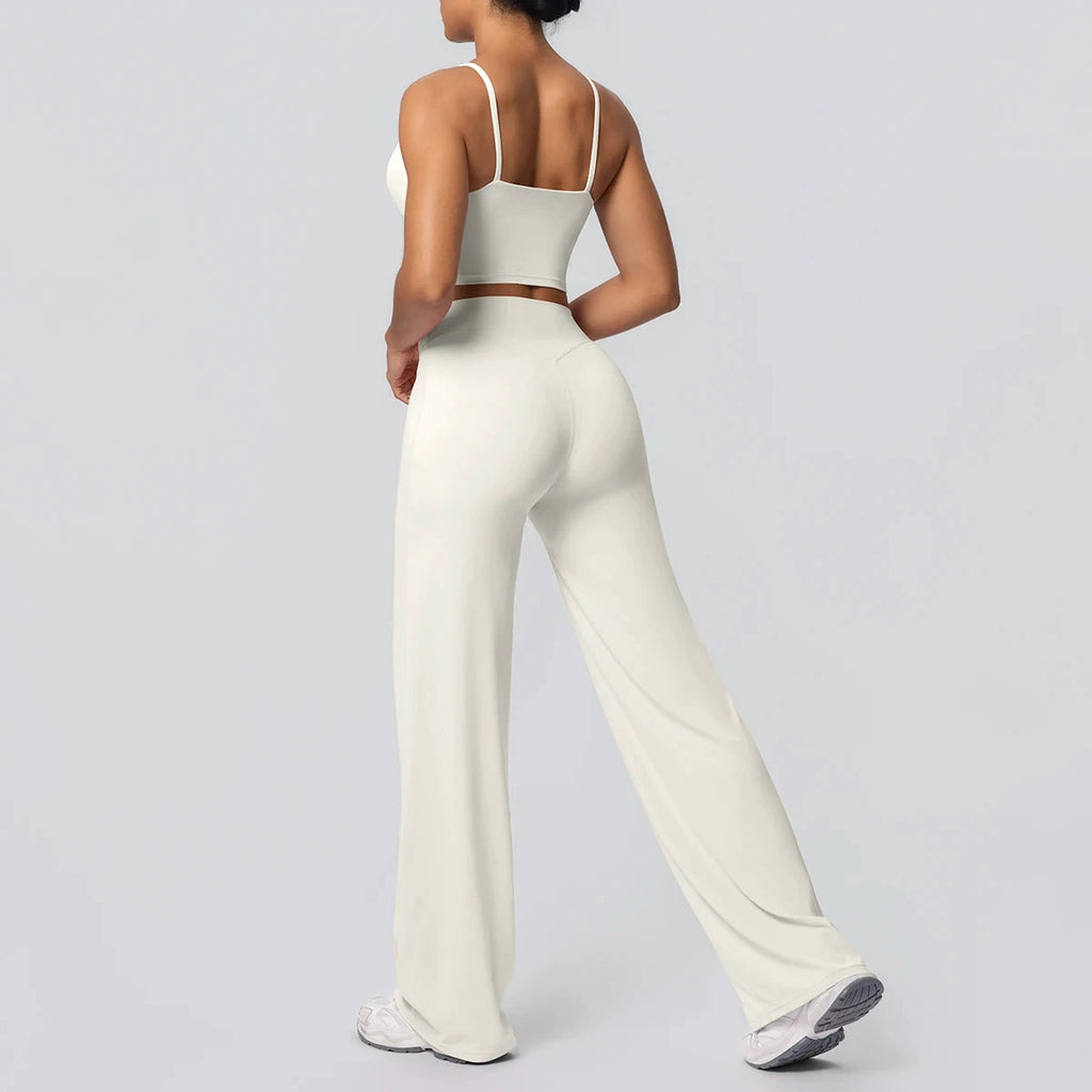 Women's Backless Sports Top and High-Waisted Pants Set