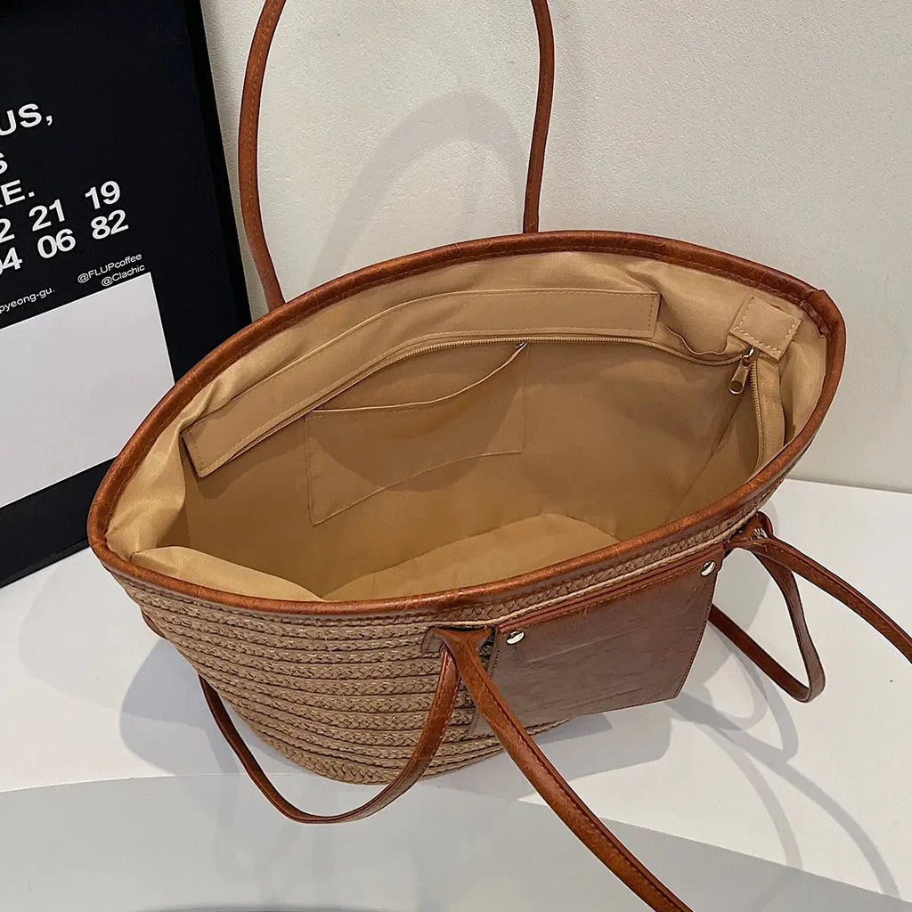 Sac cabas de plage en paille tressée - LSDLBoutique