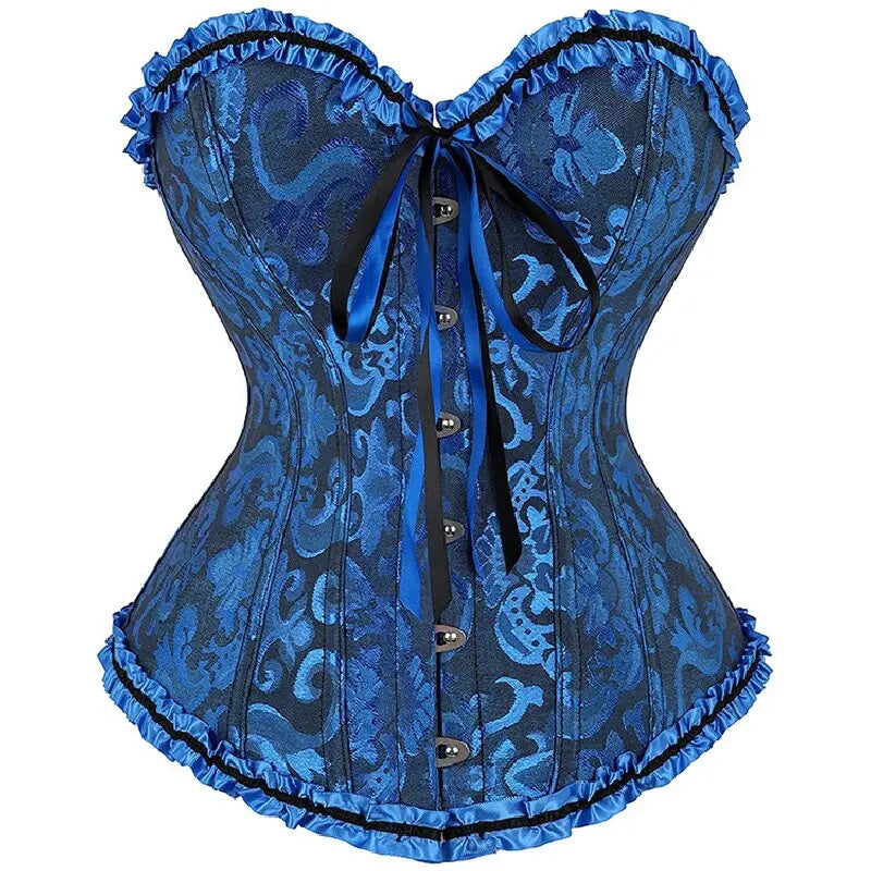 Viktorianisches Corsage-Korsett mit Blumen-Jacquard – Busk-Verschluss vorne