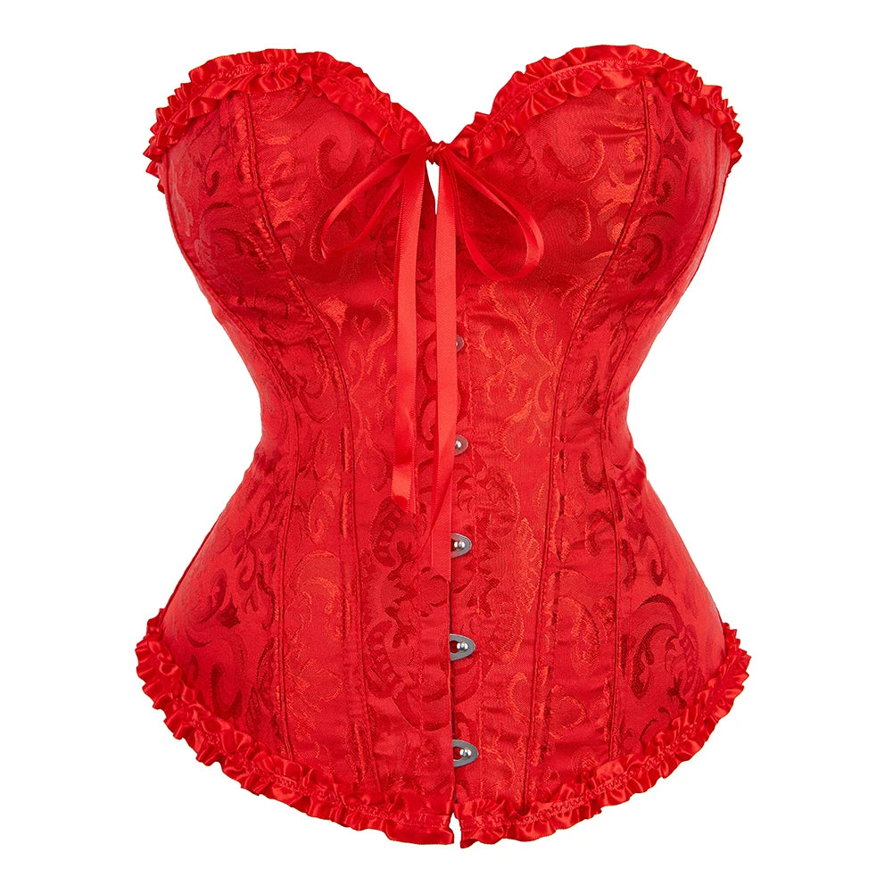 Viktorianisches Corsage-Korsett mit Blumen-Jacquard – Busk-Verschluss vorne