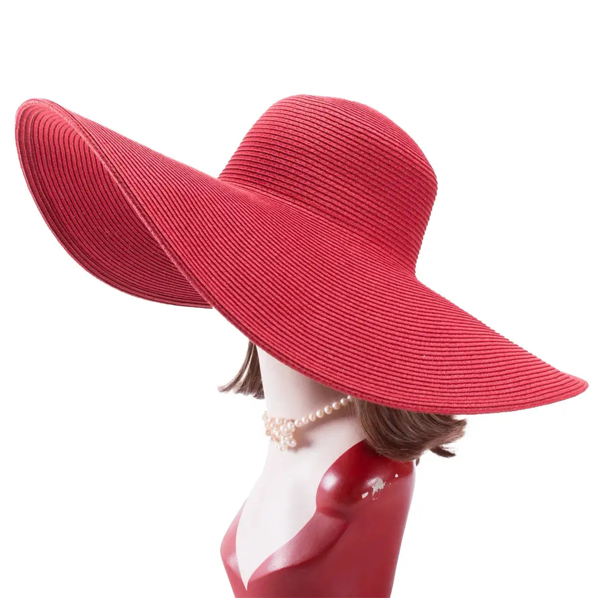 Chapeau de soleil pliable à large bord en paille rouge Lawliet A330 - LSDLBoutique