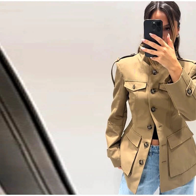 Veste pilote femme marron – Zip et revers - LSDLBoutique
