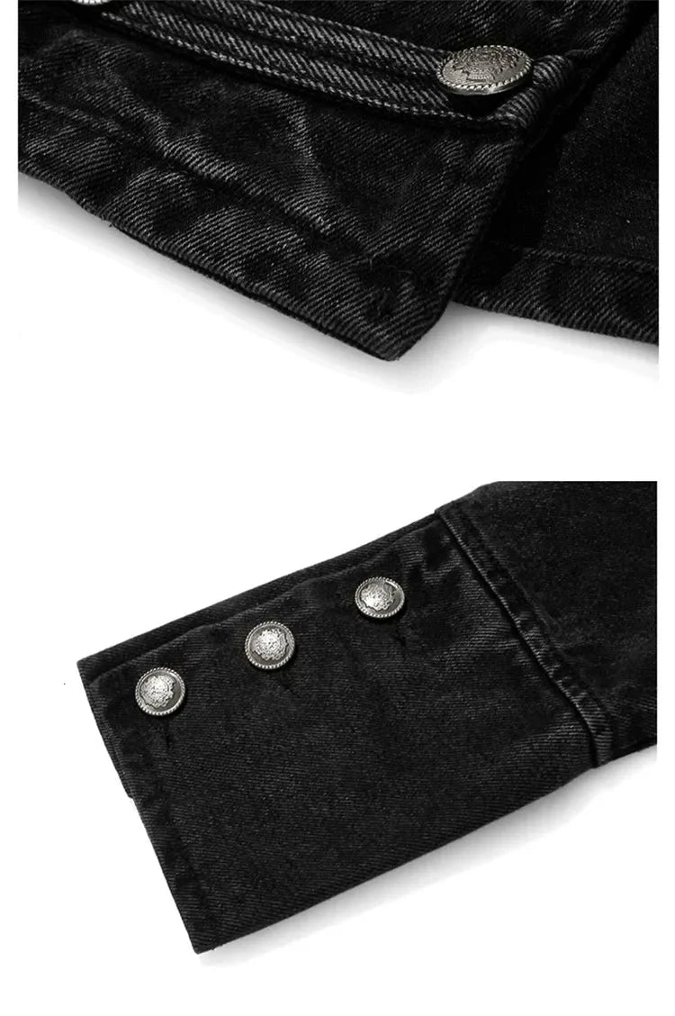 Veste en jean courte fendue à boutons amples - LSDLBoutique