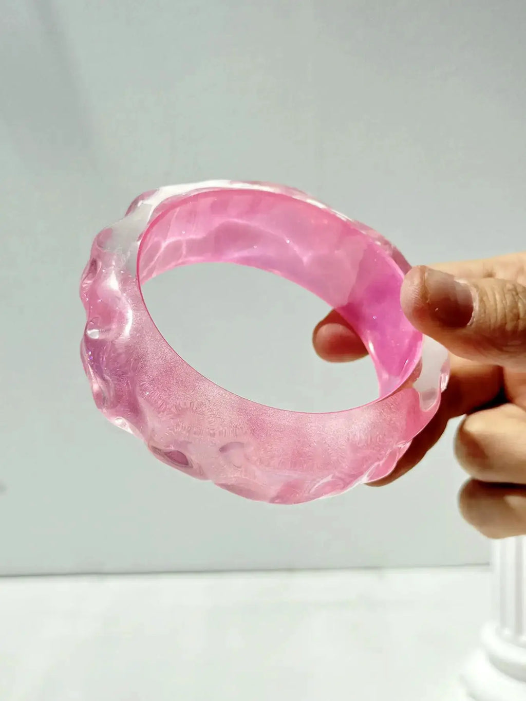 Bracelet en résine géométrique rose translucide, motifs brillants, LSDLBoutique