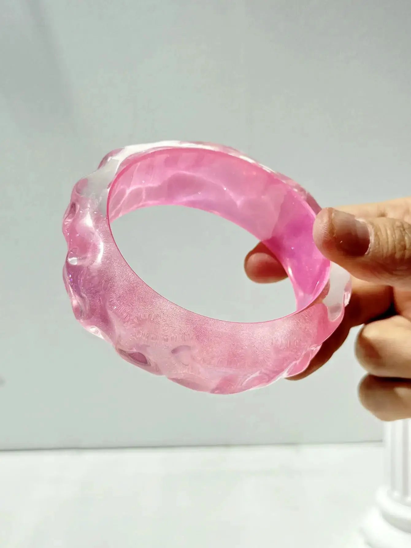 Bracelet en résine géométrique rose translucide, motifs brillants, LSDLBoutique