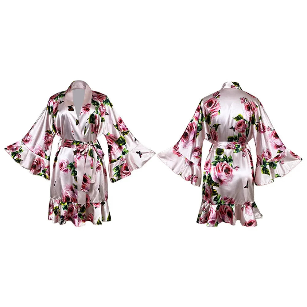 Les Secrets de Léa – Robe kimono satin imprimé floral – Izumi - LSDLBoutique