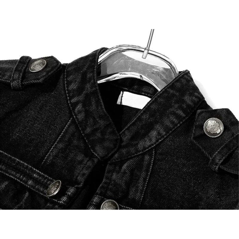Veste en jean courte fendue à boutons amples - LSDLBoutique