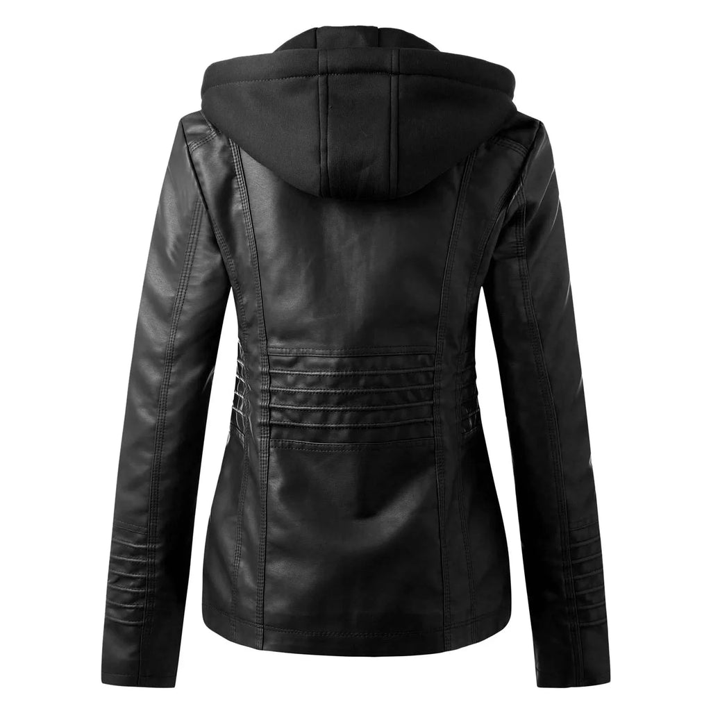 Veste Moto Femme Cuir Synthétique à Capuche – Fermeture Éclair – vue 2 | Les Secrets de Léa