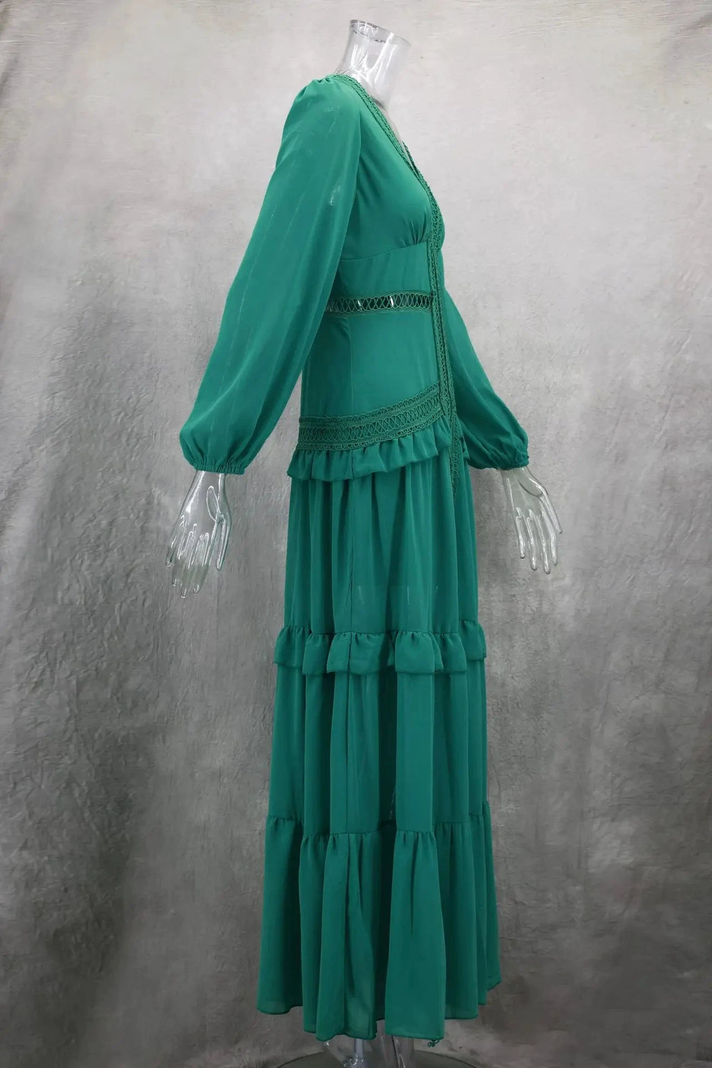 Robe longue ajourée col V taille empire manches lanternes - LSDLBoutique