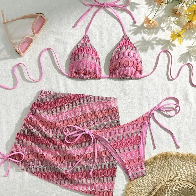 Les Secrets de Léa – Bikini trois pièces motif géométrique – Sweety - LSDLBoutique