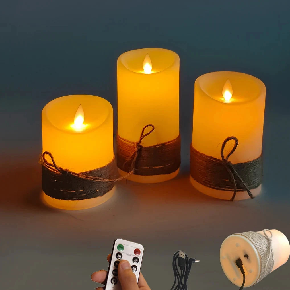 Bougies LED Sans Flamme USB Télécommande Ensemble 3 Pièces - LSDLBoutique