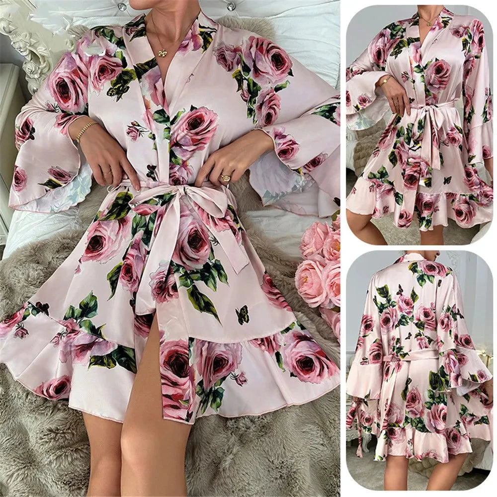 Les Secrets de Léa – Robe kimono satin imprimé floral – Izumi - LSDLBoutique