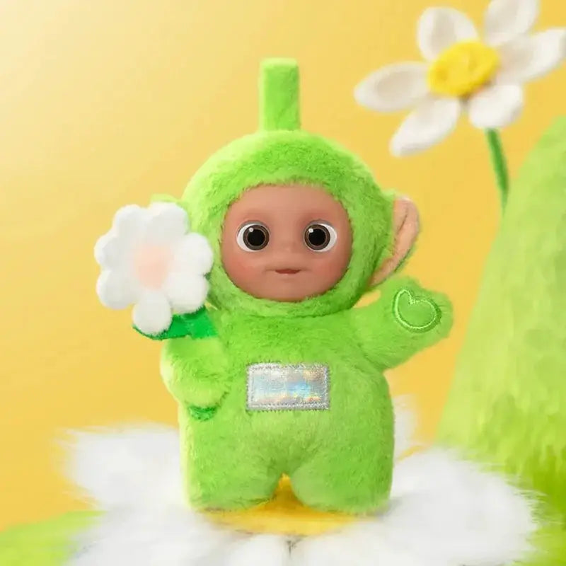 Pendentif Teletubbies Say Hello vert Mon Bubu Kawaii en peluche avec fleur blanche
