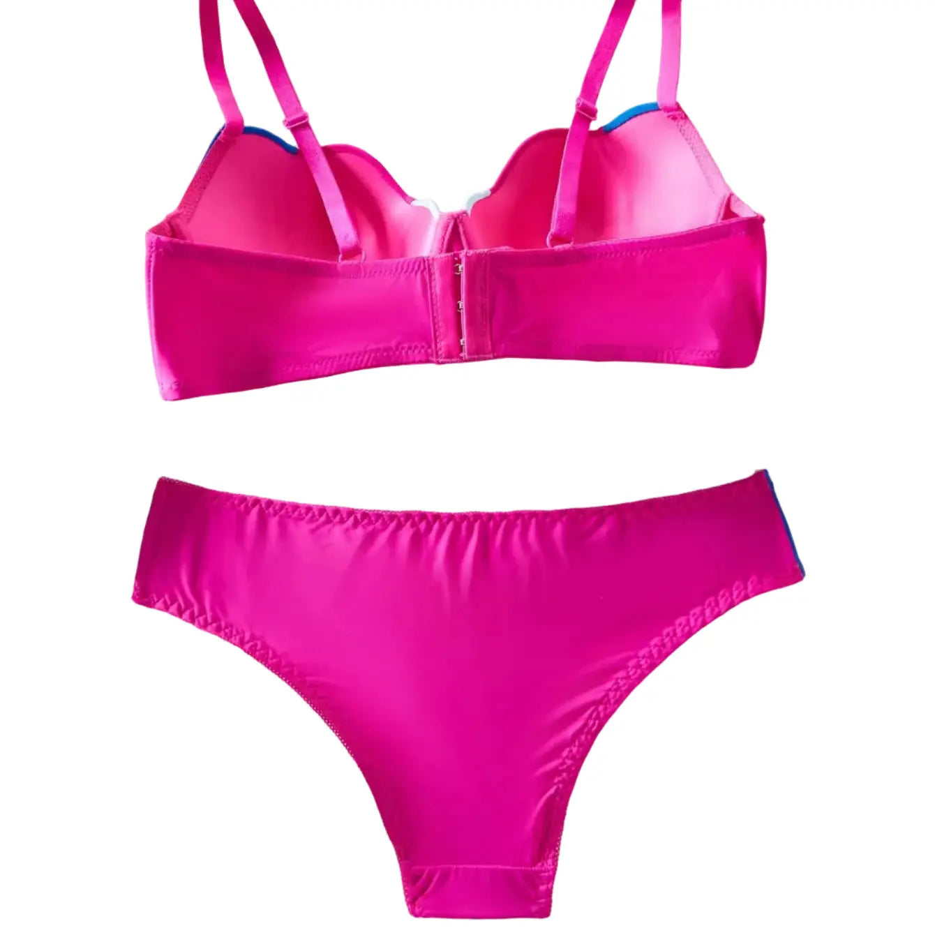 Bikini push-up bicolore Two-Tone, ensemble deux pièces en rose fuchsia avec liseré bleu.