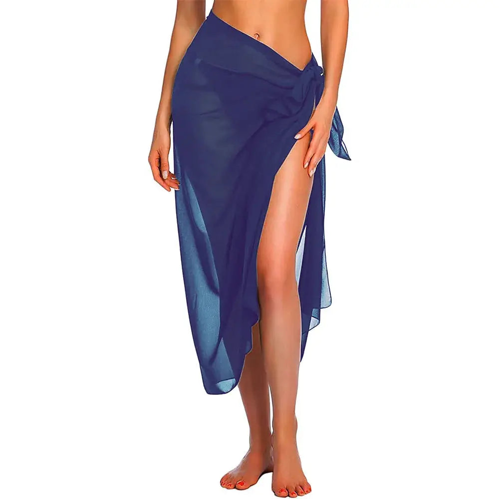 Sarong de plage long en rayonne bleu marine, paréo léger, cover-up