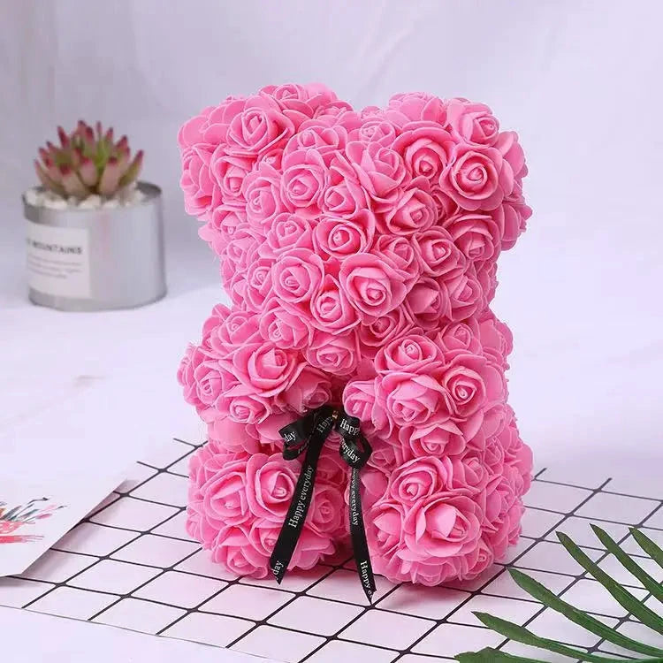 Ourson en roses éternelles avec boîte – 25 cm - LSDLBoutique