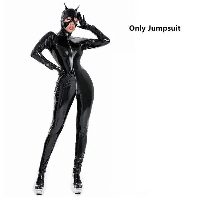 Combinaison intégrale similicuir – zip entrejambe – Style 1 - Noir A | Les Secrets de Léa