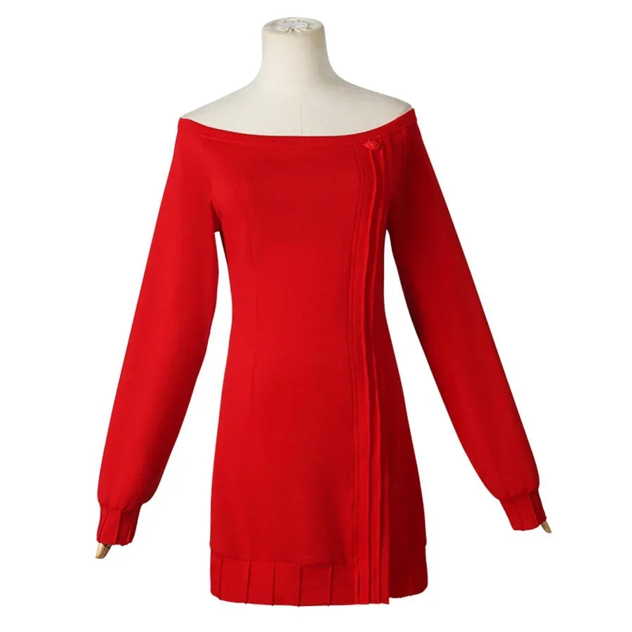 Anime spy x family Yor Forger Cosplay Costumes Red Sweater Dress Suit Casual Wear Black Braid… – vue 4 | Les Secrets de Léa